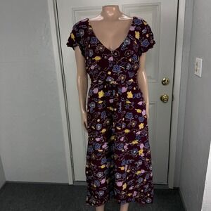 Modcloth Womens Dress XL Floral V neck Rayon Pockets S/S I4-23